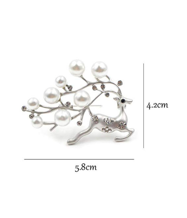 YouBella Jewellery Latest Stylish Crystal Unisex Deer Brooch for Women/Girls/Men (Silver)